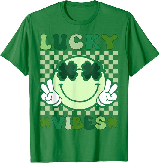 Groovy St Patricks Day Shirts Men Kids Lucky Vibes T-Shirt - T-Shirt | Irish Green