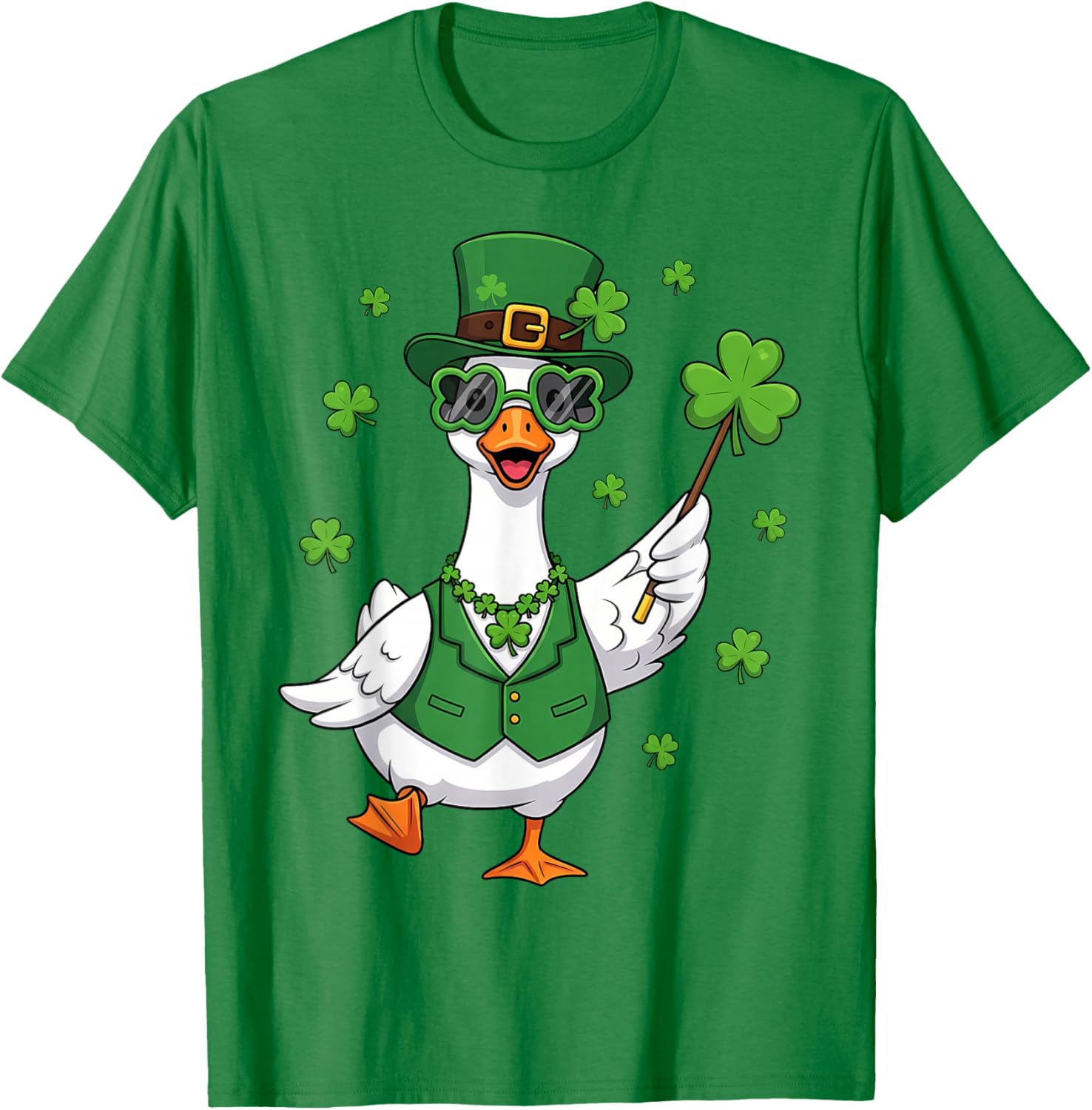 Funny St Patricks Day Goose Shamrock Leprechaun T-Shirt - T-Shirt | Irish Green