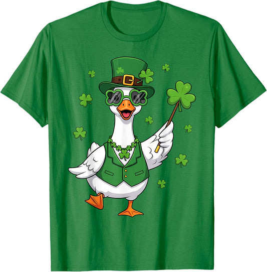 Funny St Patricks Day Goose Shamrock Leprechaun T-Shirt - T-Shirt | Irish Green