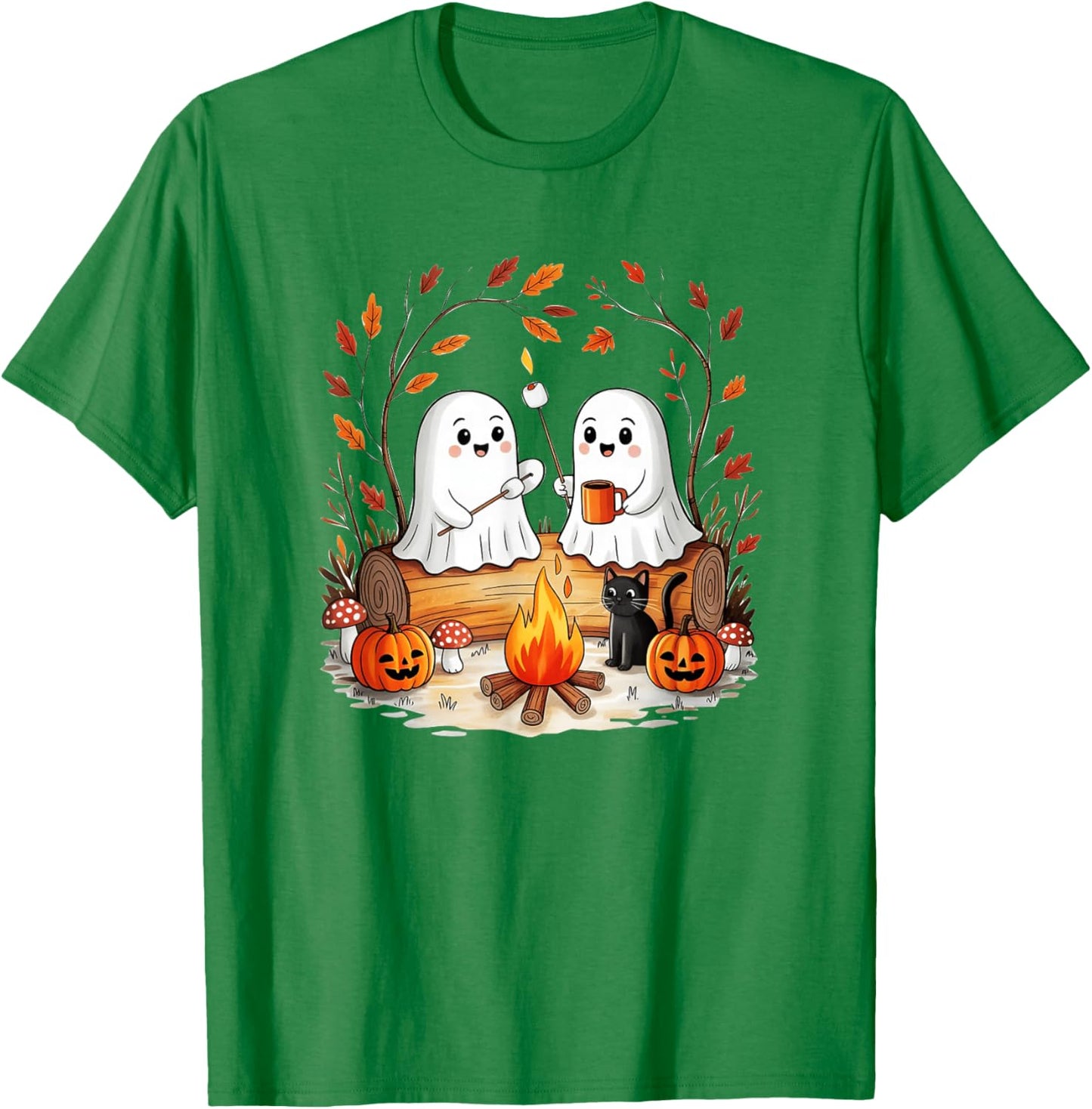 Retro Cute Ghost Funny Halloween Fall Camping Boo Ghosts T-Shirt - T-Shirt | Irish Green