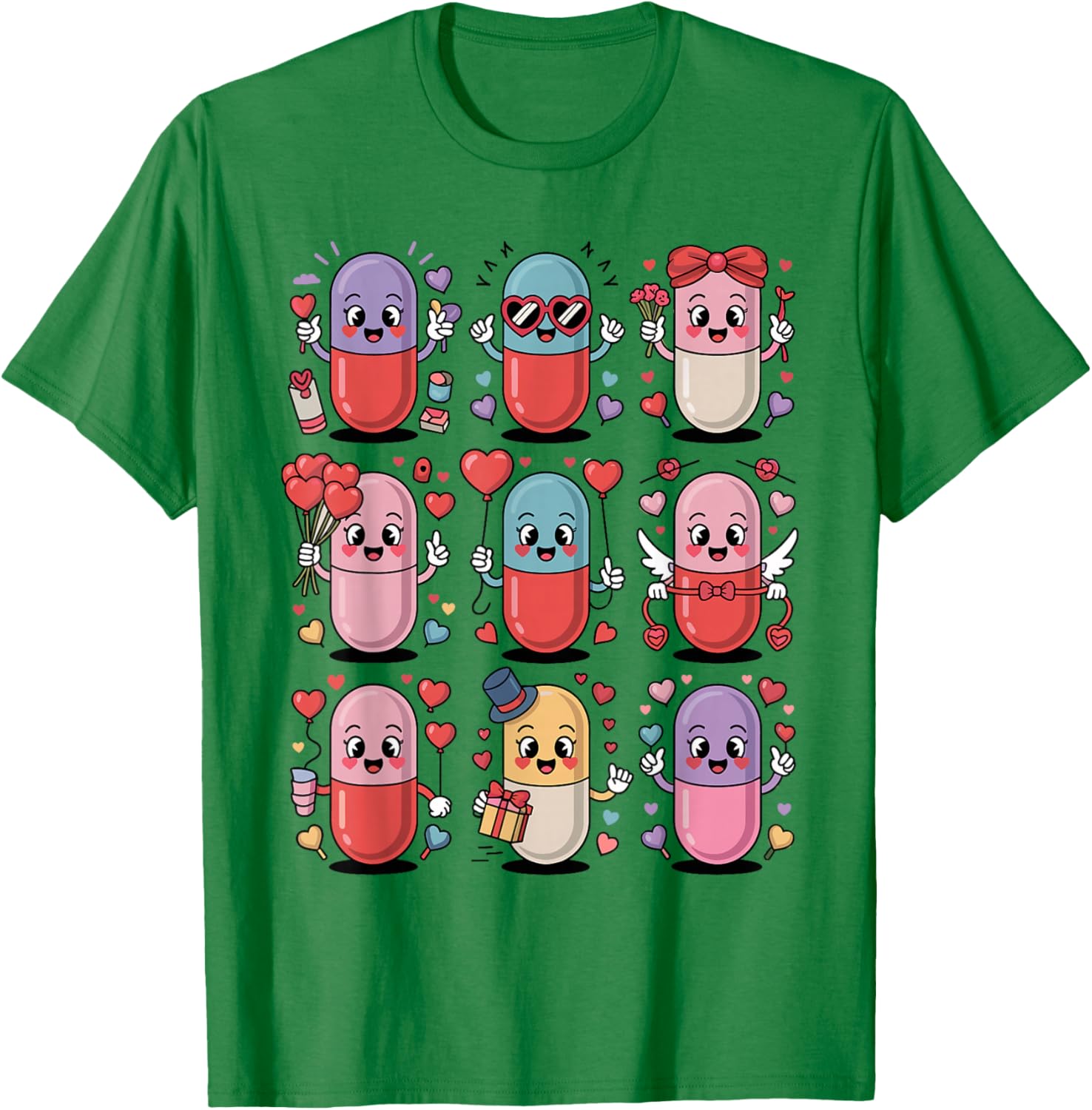 Pharmacy Valentine's Day Pills Heart Love Pharmacist Tech T-Shirt - T-Shirt | Irish Green