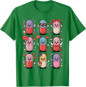 Pharmacy Valentine's Day Pills Heart Love Pharmacist Tech T-Shirt - T-Shirt | Irish Green