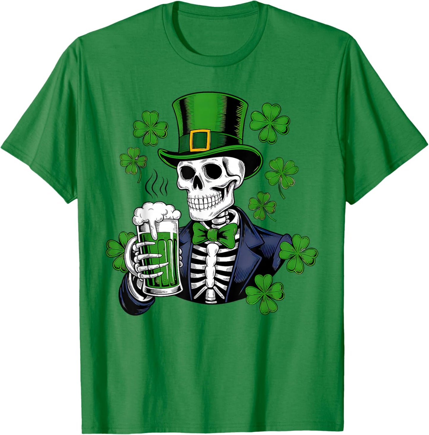 Sugar Skull Shamrock St Patricks Day Men Women Beer Drinking T-Shirt - T-Shirt | Irish Green