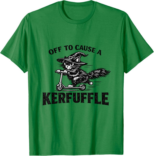 Off to Cause a Kerfuffle Wizard Black Cat on Scooter T-Shirt - T-Shirt | Irish Green