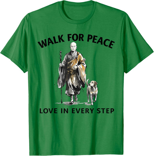 Retro Peace Walking Monks & Dog Minimalist Zen Art T-Shirt - T-Shirt | Irish Green