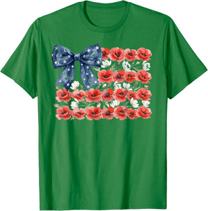 Floral American Flag Coquette Bow USA 4th of July Patriotic T-Shirt - T-Shirt | Irish Green