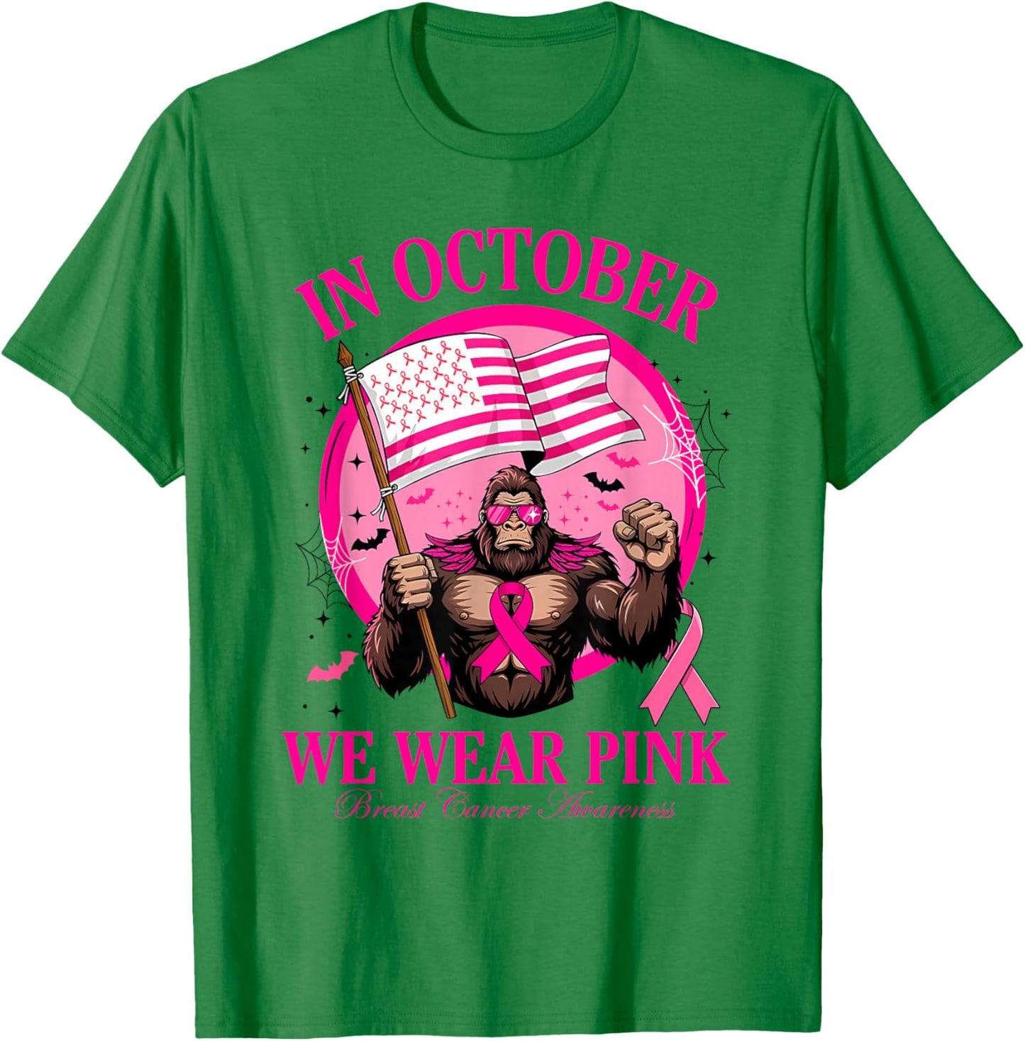 Bigfoot Pink Ribbon Breast Cancer Awareness Month Women Men T-Shirt - T-Shirt | Irish Green