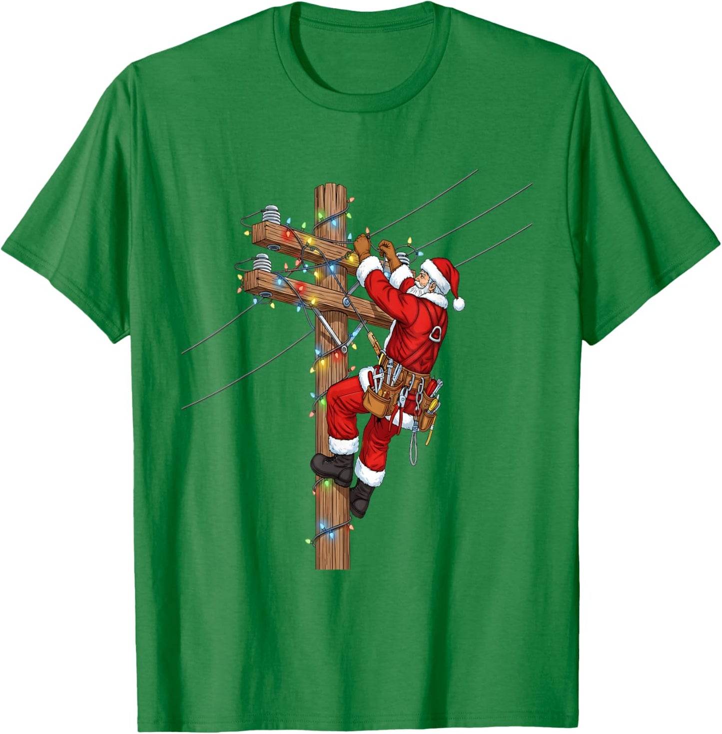 Funny Santa Lineman Christmas T-Shirt - T-Shirt | Irish Green