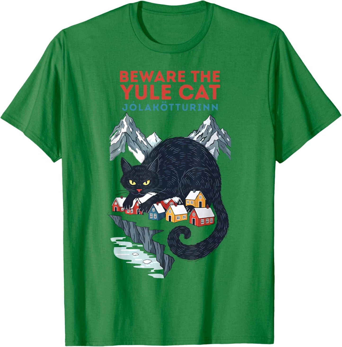Creepmas Vintage Beware The Yule Cat Dark Christmas T-Shirt - T-Shirt | Irish Green
