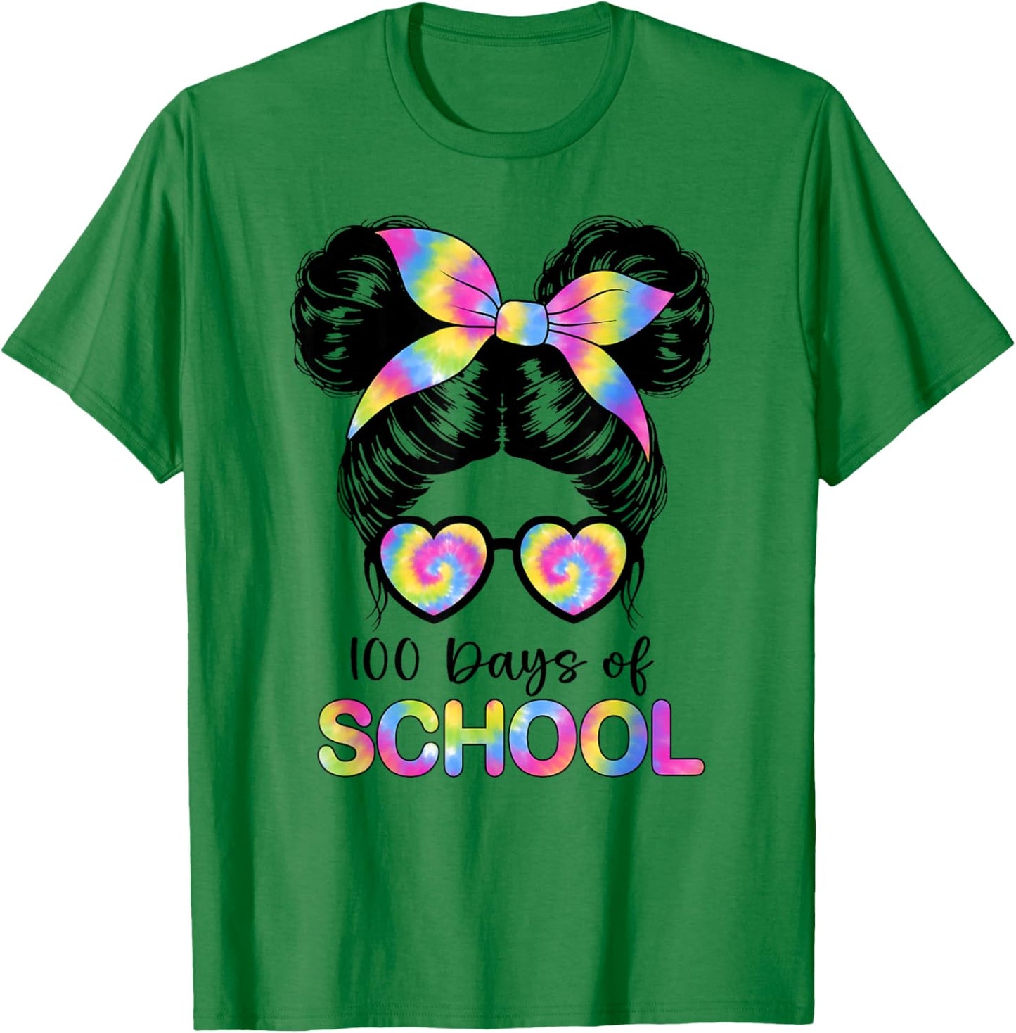 100 Days Smarter Girls Messy Bun Hair 100th Day of School T-Shirt - T-Shirt | Irish Green