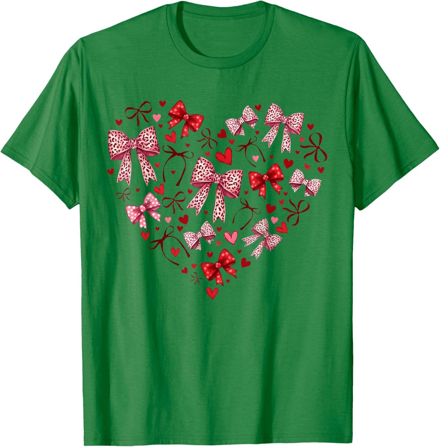 Valentines Day Hearts Leopard Coquette Bow Women Girls Boys T-Shirt - T-Shirt | Irish Green