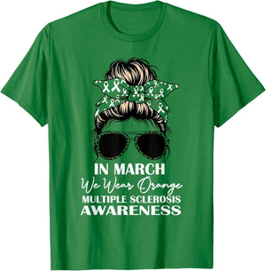 in March We Wear Orange MS Awareness Multiple Sclerosis T-Shirt - T-Shirt | Irish Green
