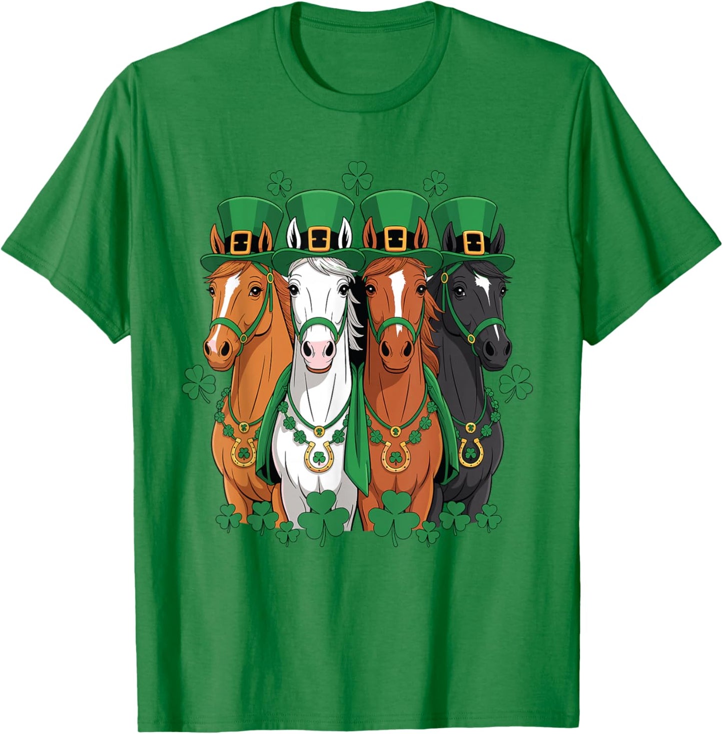 St Patricks Day Equestrian Cowboy Cowgirl Horse Lover Horses T-Shirt - T-Shirt | Irish Green