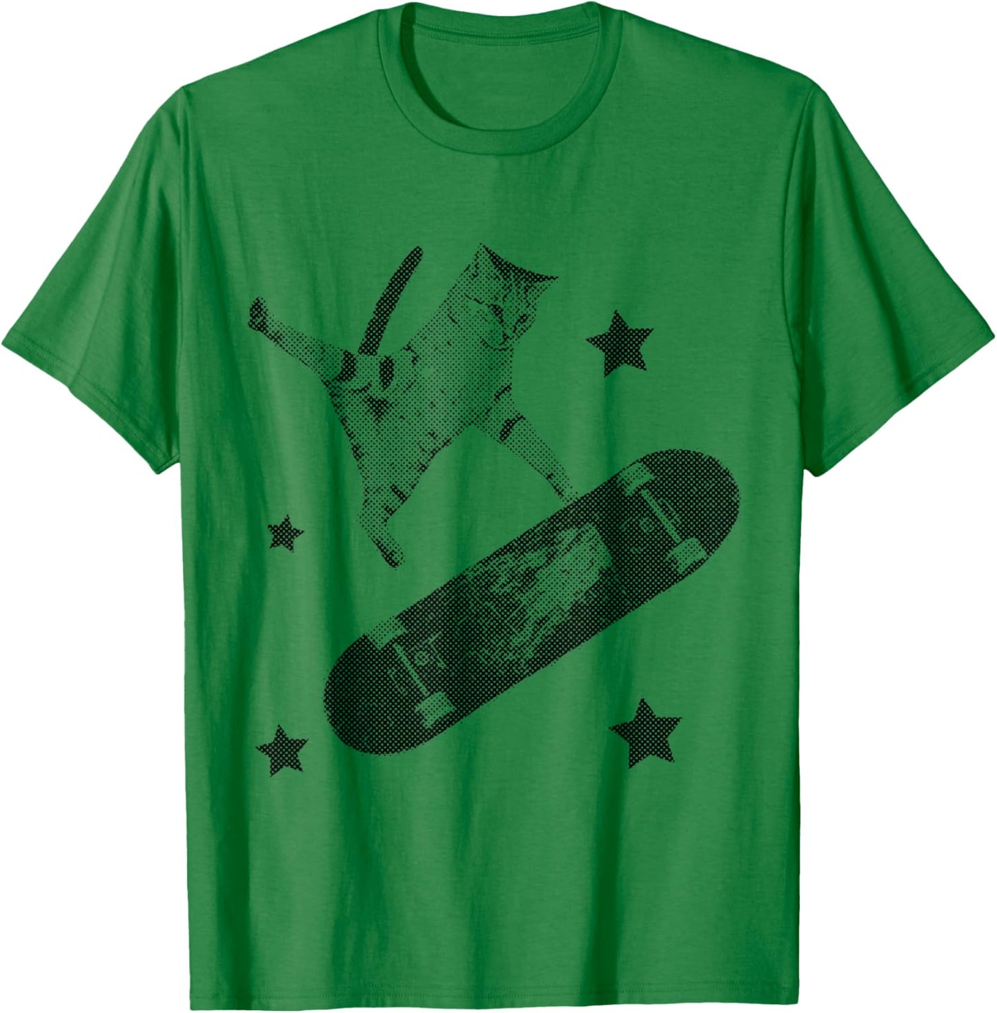 Y2K Cat On Skateboard T-Shirt - T-Shirt | Irish Green