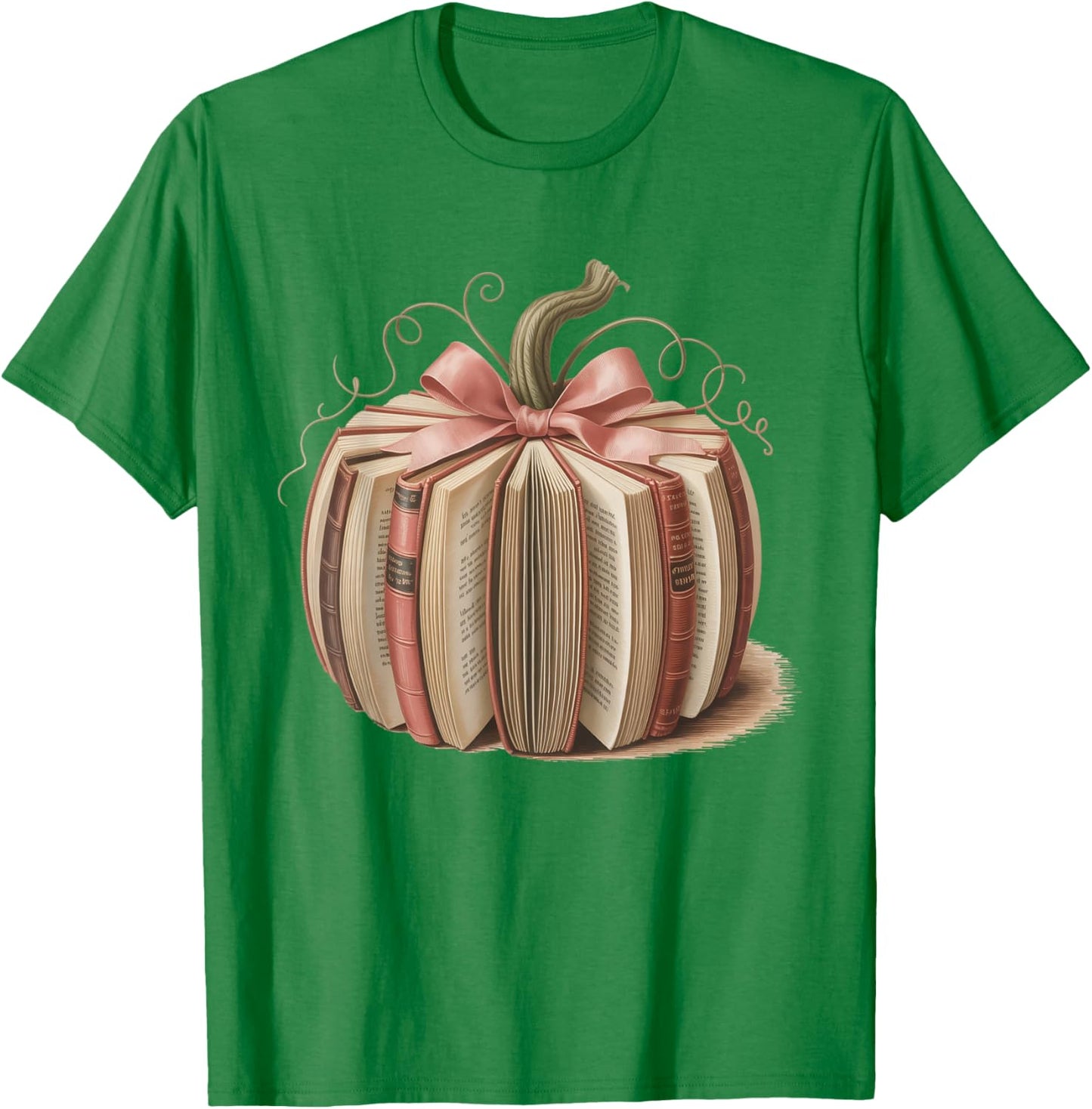 Pink Book Pumpkin Reading Breast Cancer Awareness Librarian T-Shirt - T-Shirt | Irish Green
