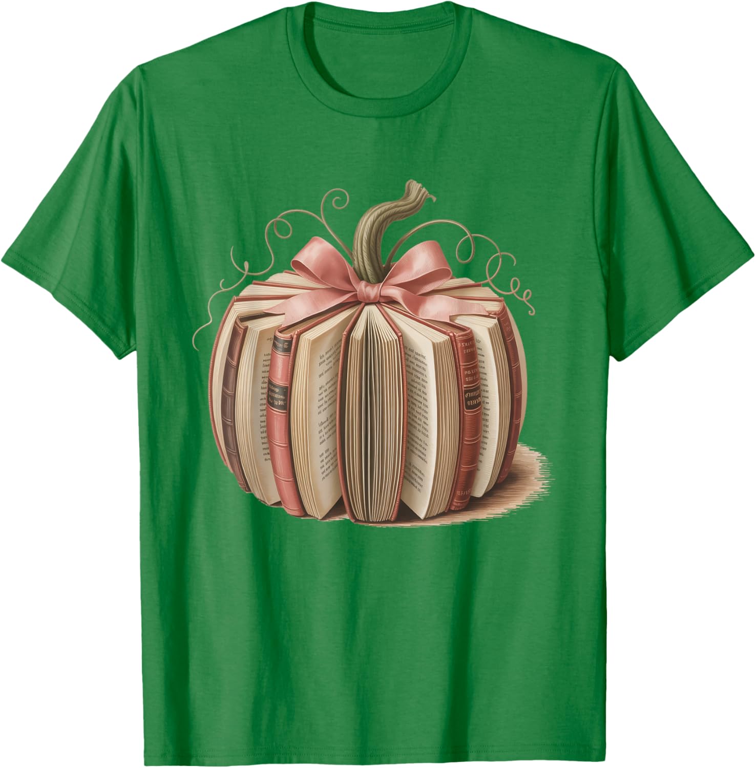 Pink Book Pumpkin Reading Breast Cancer Awareness Librarian T-Shirt - T-Shirt | Irish Green