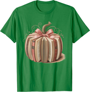 Pink Book Pumpkin Reading Breast Cancer Awareness Librarian T-Shirt - T-Shirt | Irish Green