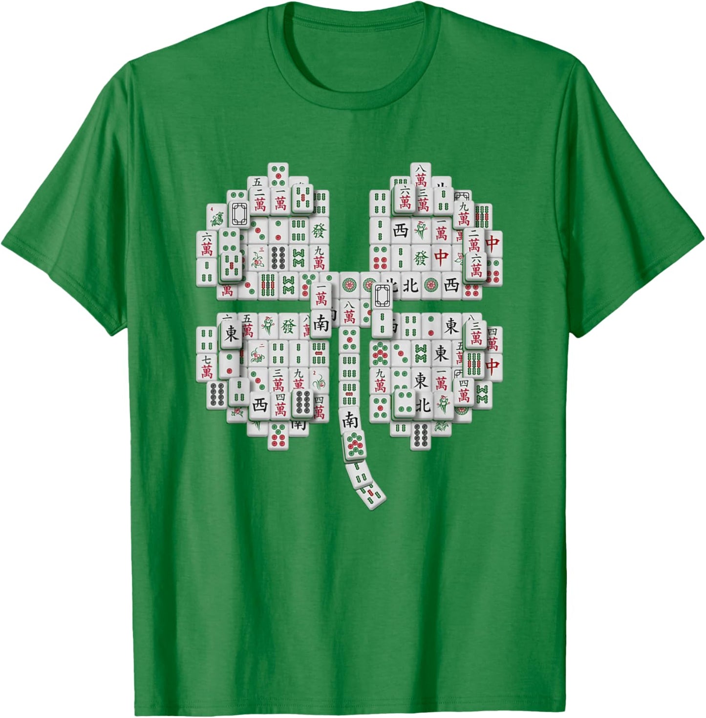 Lucky Mahjong Four Leaf Clover Shamrock Saint Patrick's Day T-Shirt - T-Shirt | Irish Green