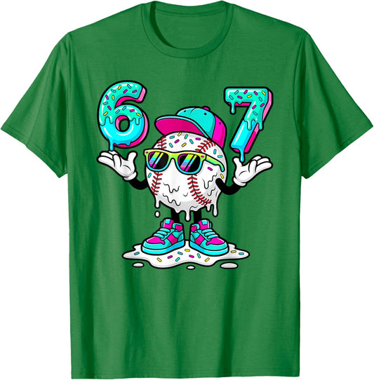 67 Baseball Drip Ice Cream 67 Baseball Men Boy Kids T-Shirt - T-Shirt | Irish Green