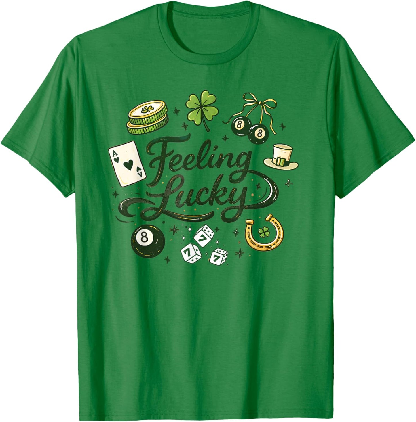 Feeling Lucky Green Clover Horseshoe Dice Lucky Charms T-Shirt - T-Shirt | Irish Green