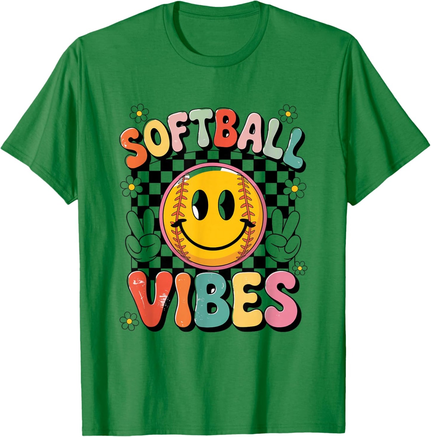 Softball Vibes Softball Retro Groovy Game Day Girls Women T-Shirt - T-Shirt | Irish Green