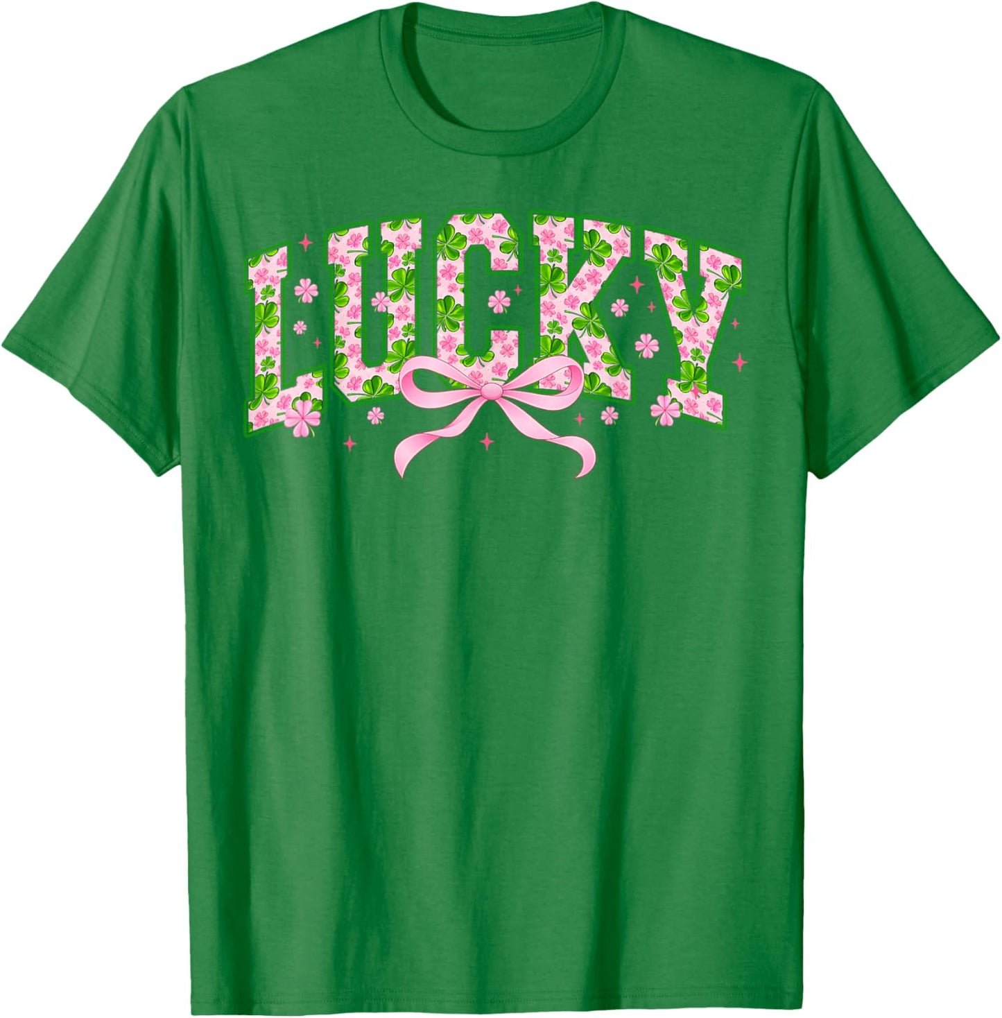 Lucky Pink Ribbon Shamrock St Patricks Women Kid T-Shirt - T-Shirt | Irish Green