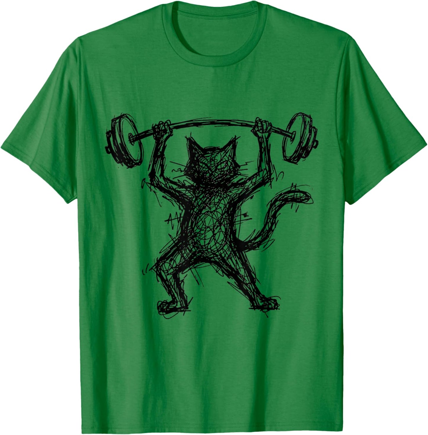 Cat Lifting Weights Abstract Scribble Art Gym Weightlifting T-Shirt - T-Shirt | Irish Green