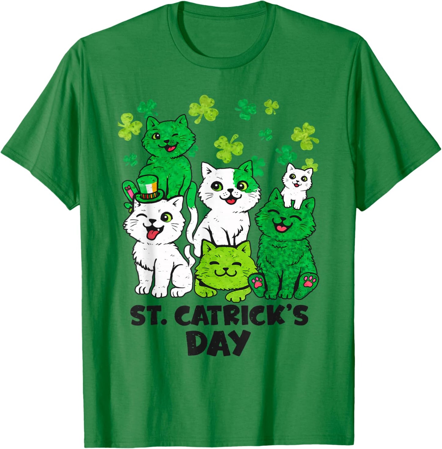 St Patricks Catricks Day Cats Saint Pattys Women Girls Kids T-Shirt - T-Shirt | Irish Green
