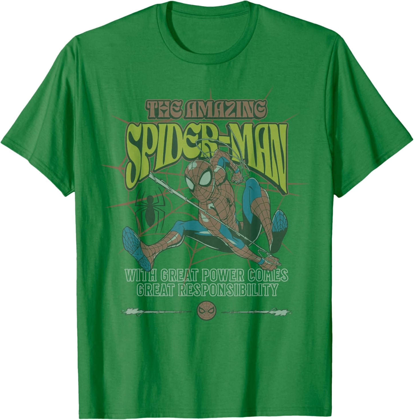 Marvel Comics Spider-Man Great Power Great Responsibility T-Shirt - T-Shirt | Irish Green
