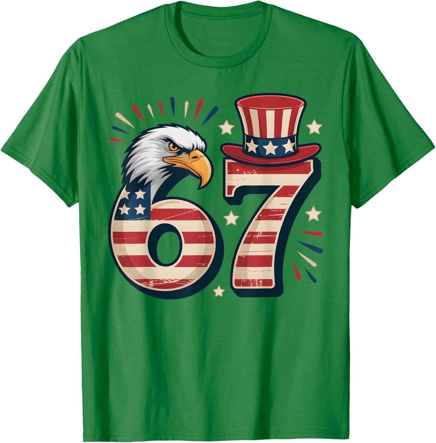 Vintage 67 Six Seven Eagle 4th of July Funny Meme USA Flag T-Shirt - T-Shirt | Irish Green
