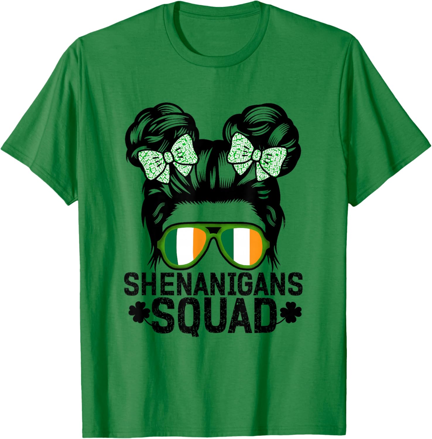 Shenanigans Squad St Patricks Messy Bun Girls Family T-Shirt - T-Shirt | Irish Green