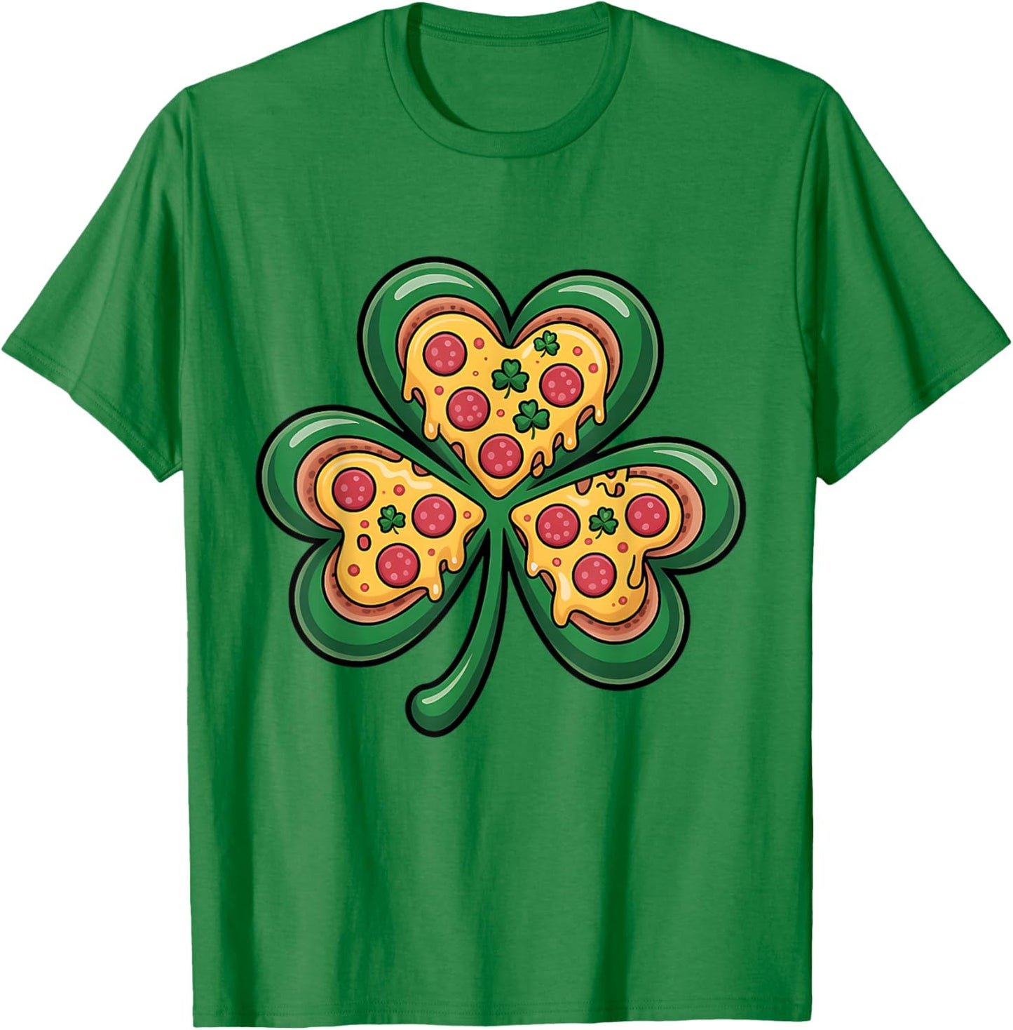 Funny Shamrock Pizza St Patrick’s Day Clover T-Shirt - T-Shirt | Irish Green
