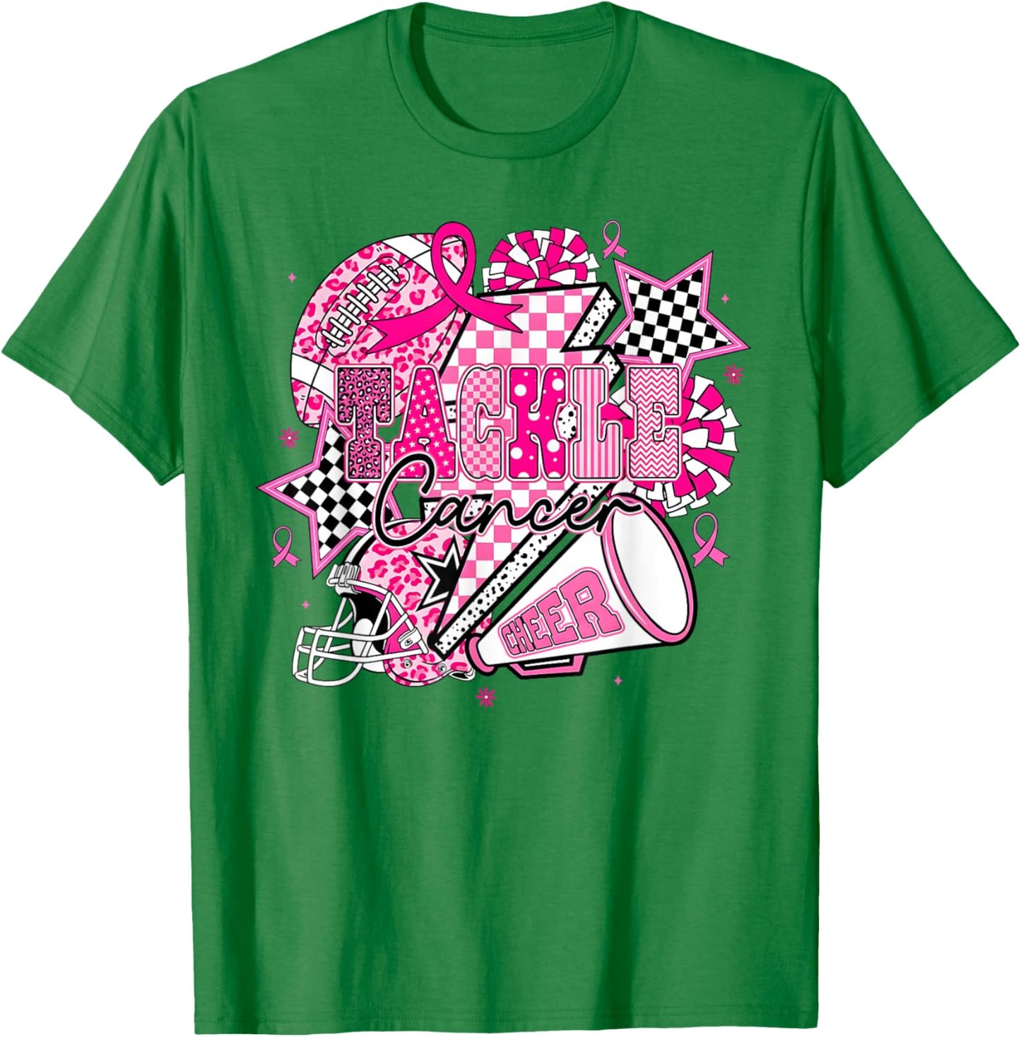 Tackle Cancer Football Cheer Breast Cancer Awareness T-Shirt - T-Shirt | Irish Green