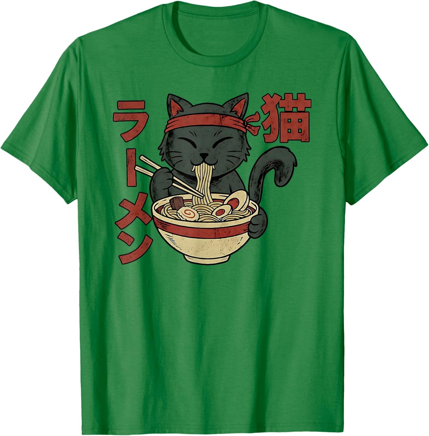 Cat Eating Ramen Retro Japanese Art Kawaii Anime T-Shirt - T-Shirt | Irish Green