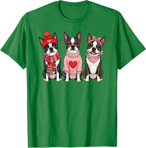 Cute Boston Terrier Valentine Dog T-Shirt - T-Shirt | Irish Green