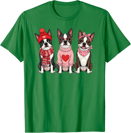 Cute Boston Terrier Valentine Dog T-Shirt - T-Shirt | Irish Green