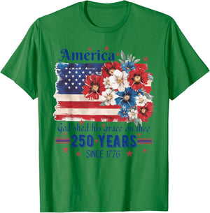 America God Shed His Grace On Thee 250 Years Since 1776 Flag T-Shirt - T-Shirt | Irish Green