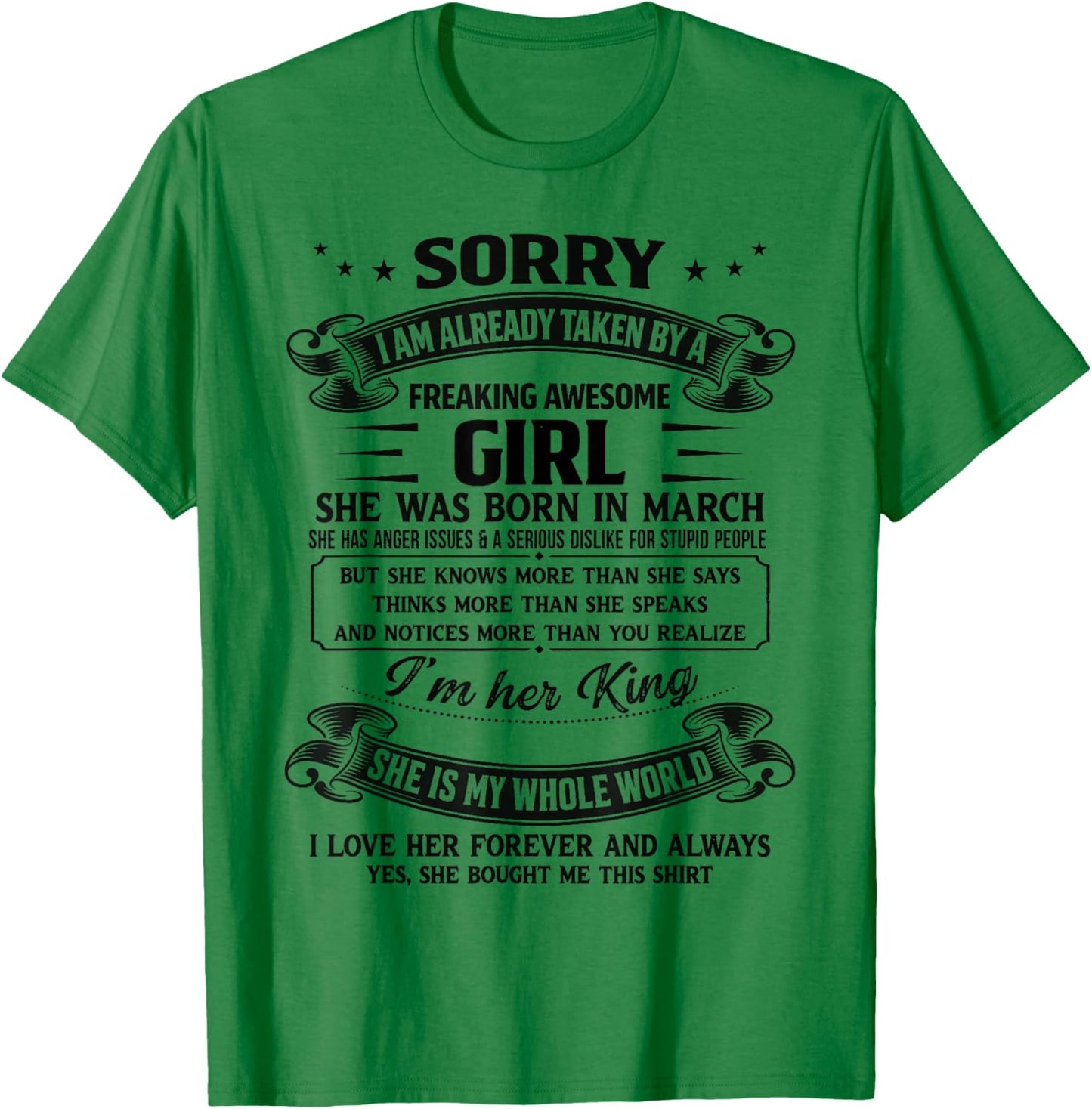 I Am Already Taken by Freaking Awesome Girl Born in March T-Shirt - T-Shirt | Irish Green