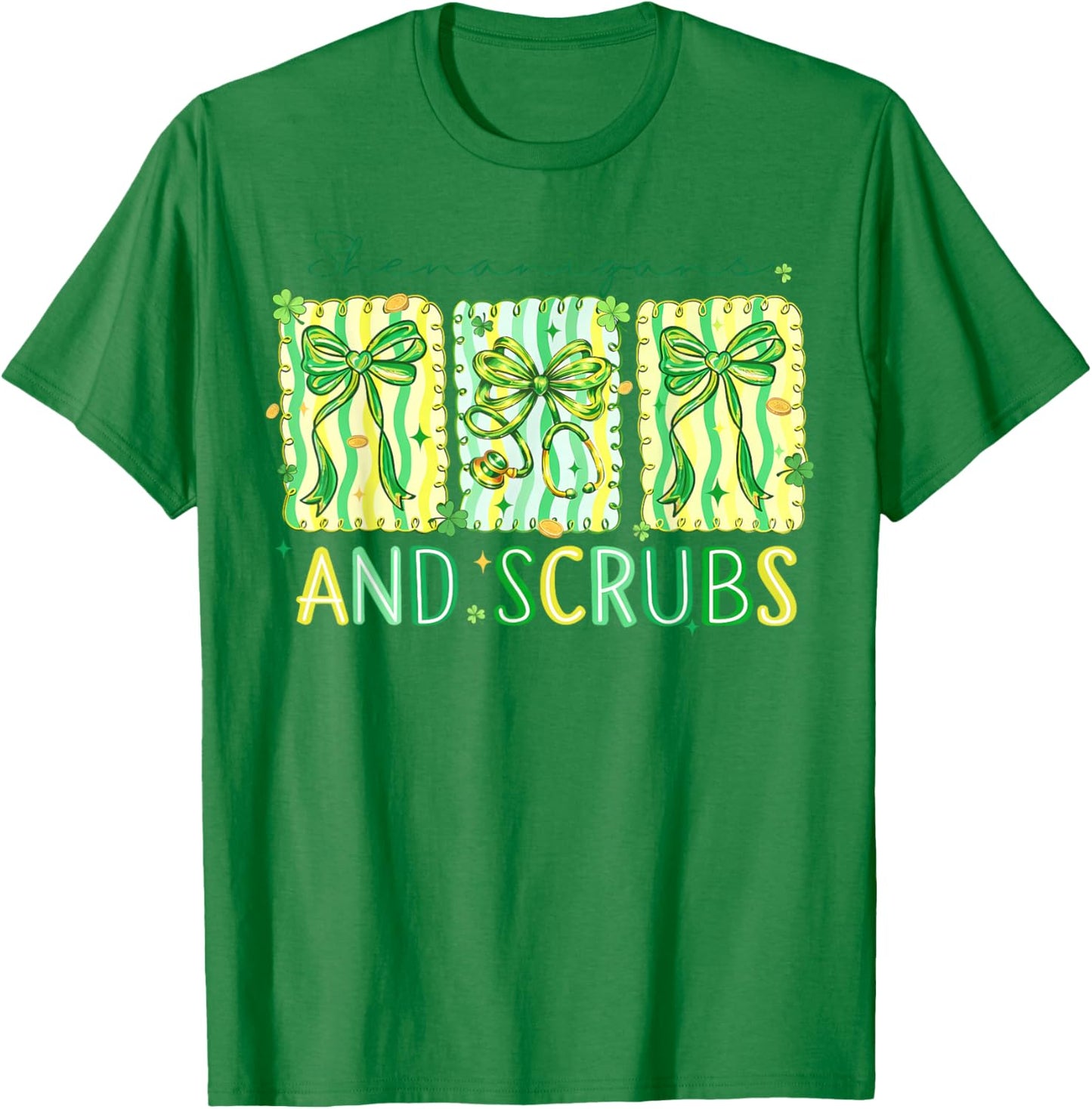 Shenanigans Scrubs Nurse Coquette Stethoscope Bow T-Shirt - T-Shirt | Irish Green