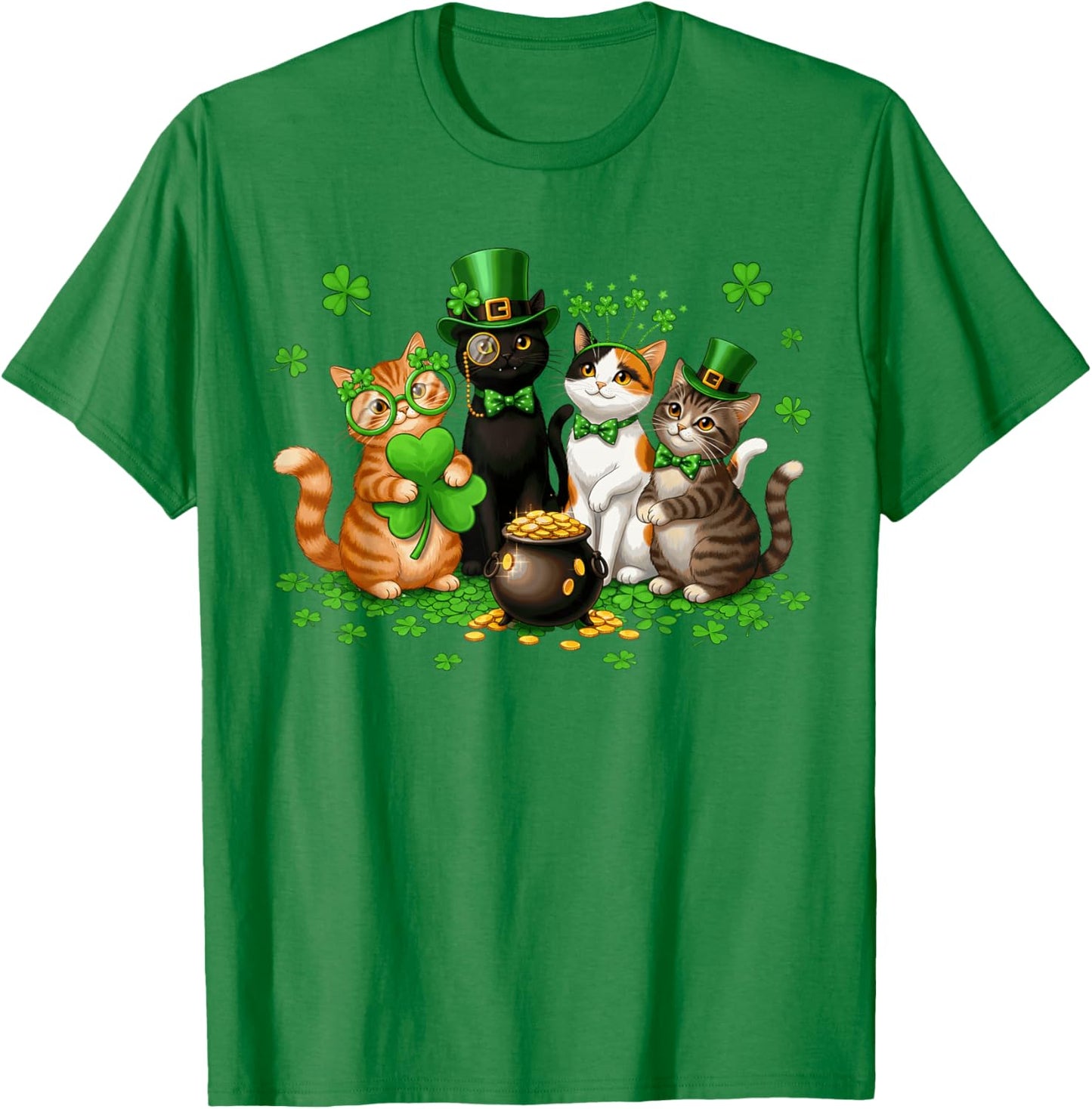 Funny Cat Kitten St. Patrick's Day Leprechaun Shamrocks Kids T-Shirt - T-Shirt | Irish Green