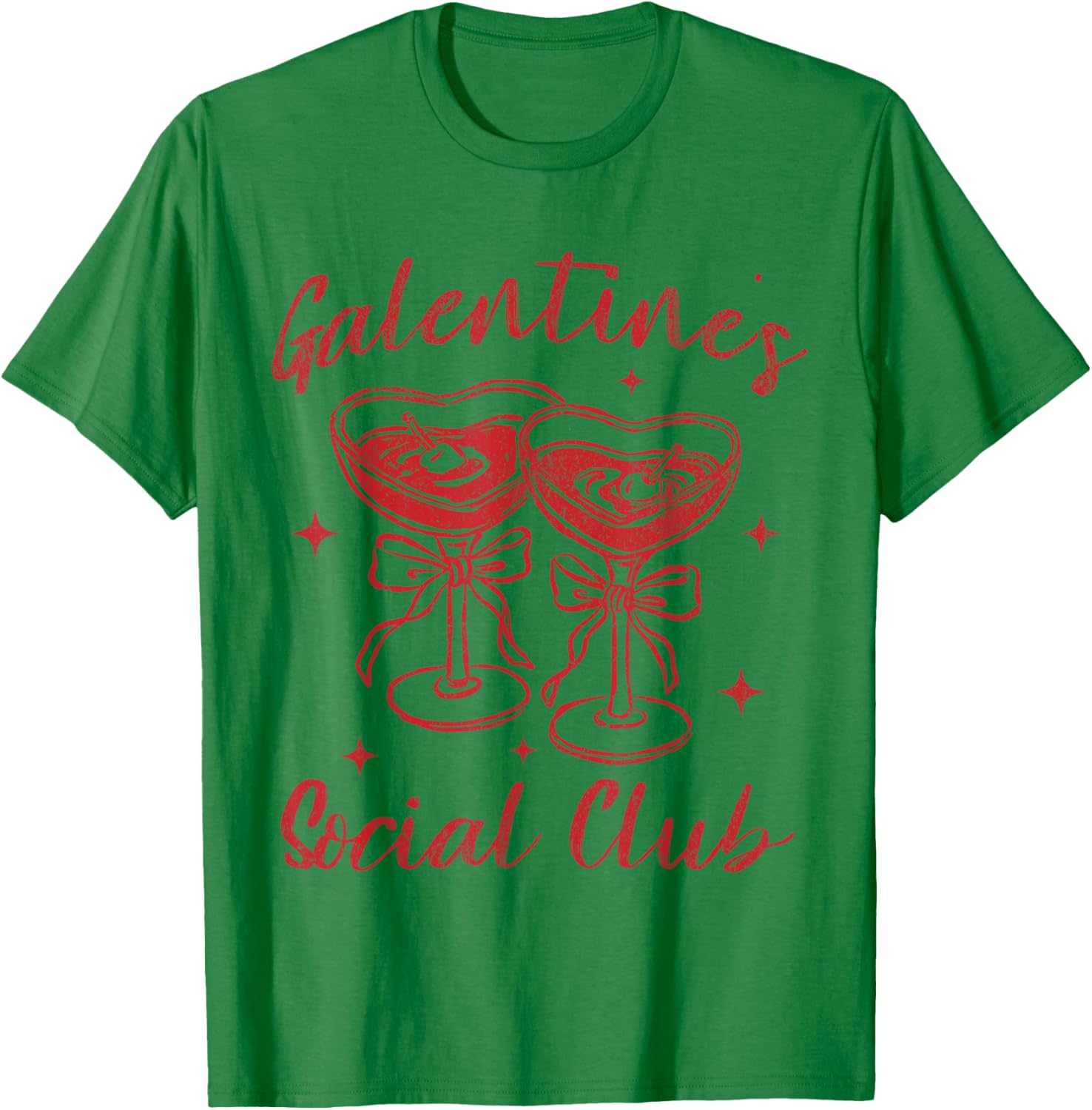 Valentines Day Galentine's Social Club Cherries Coquette Bow T-Shirt - T-Shirt | Irish Green