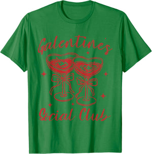 Valentines Day Galentine's Social Club Cherries Coquette Bow T-Shirt - T-Shirt | Irish Green