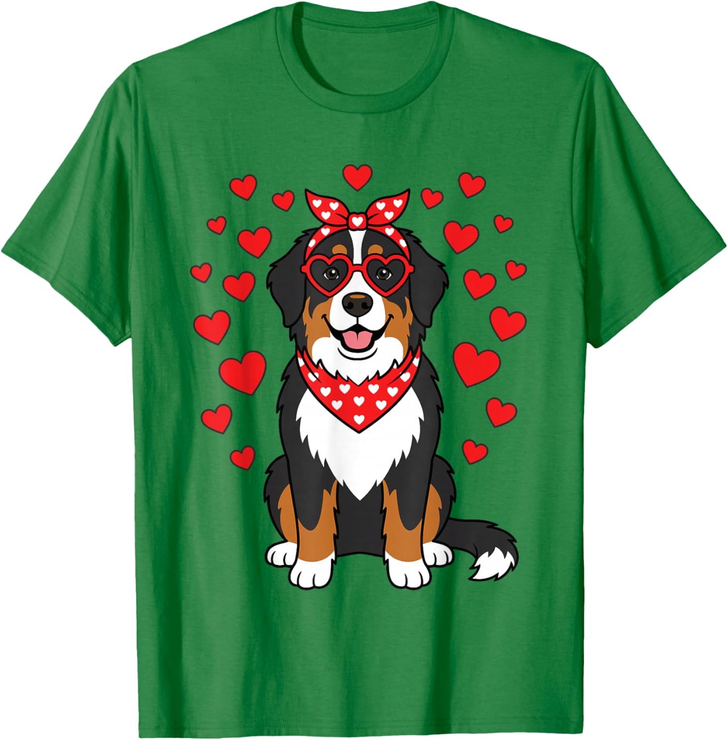 Cute Bernese Mountain Dog Valentine Heart Glasses Bandana T-Shirt - T-Shirt | Irish Green