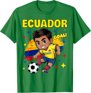 Ecuador Kid Goal Cartoon Ecuador Flag for Kids T-Shirt - T-Shirt | Irish Green
