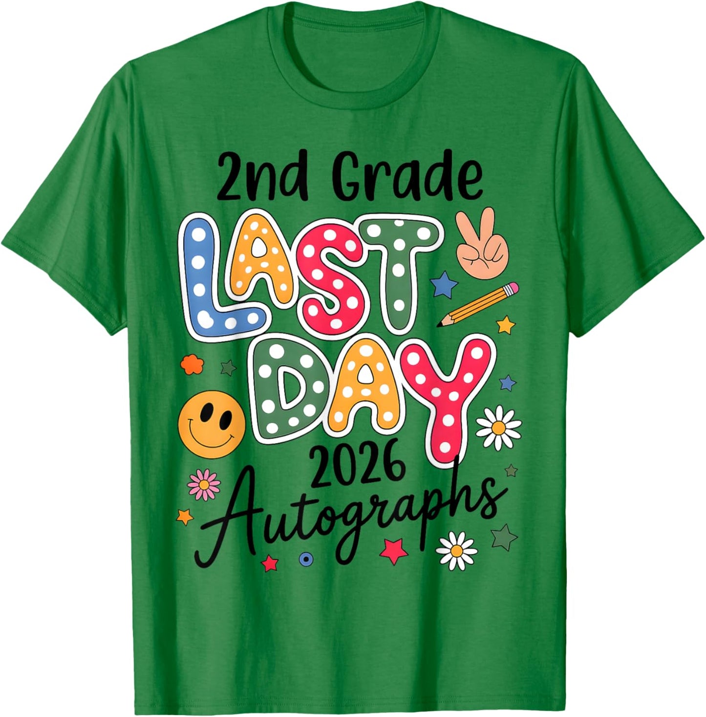 Last Day Autographs 2026 2nd Grade Last Day of School Kids T-Shirt - T-Shirt | Irish Green