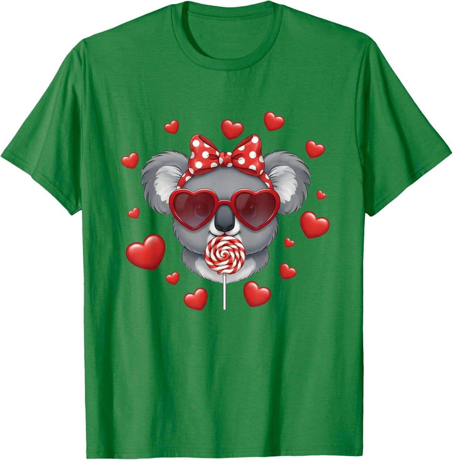 Cute Lollipop Koala Valentines Day Red Heart Funny T-Shirt - T-Shirt | Irish Green