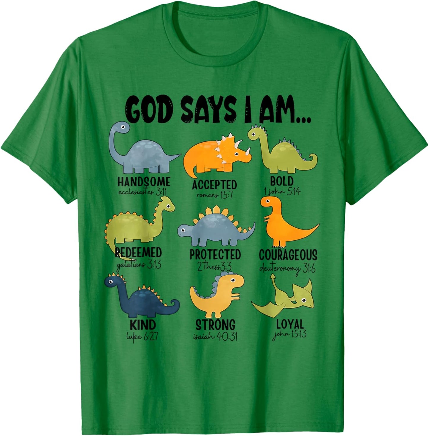 God Says I Am Outer Space Dinosaur Bible Christian Kids Boys T-Shirt - T-Shirt | Irish Green