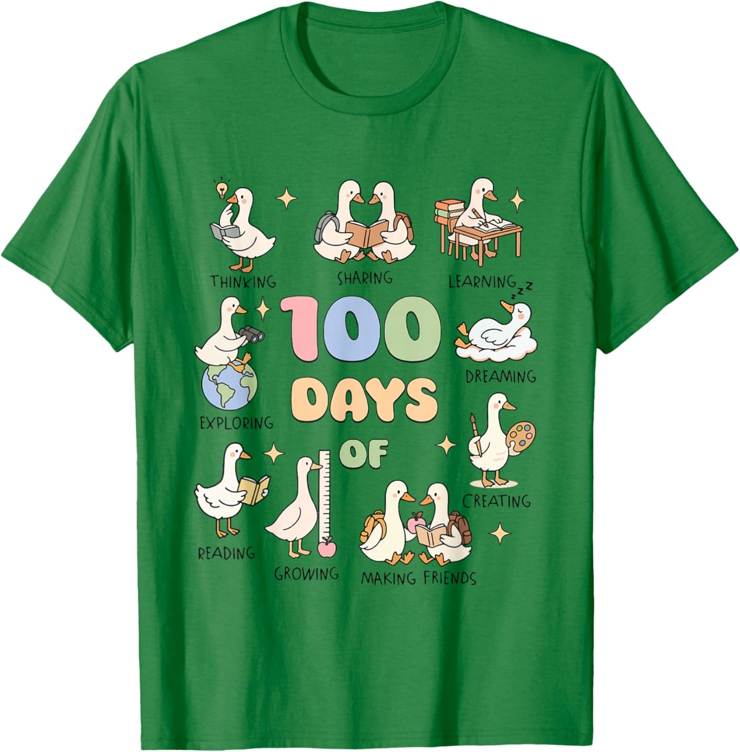 100 Days of School Goose Teacher Classroom 100 Days Smarter T-Shirt - T-Shirt | Irish Green