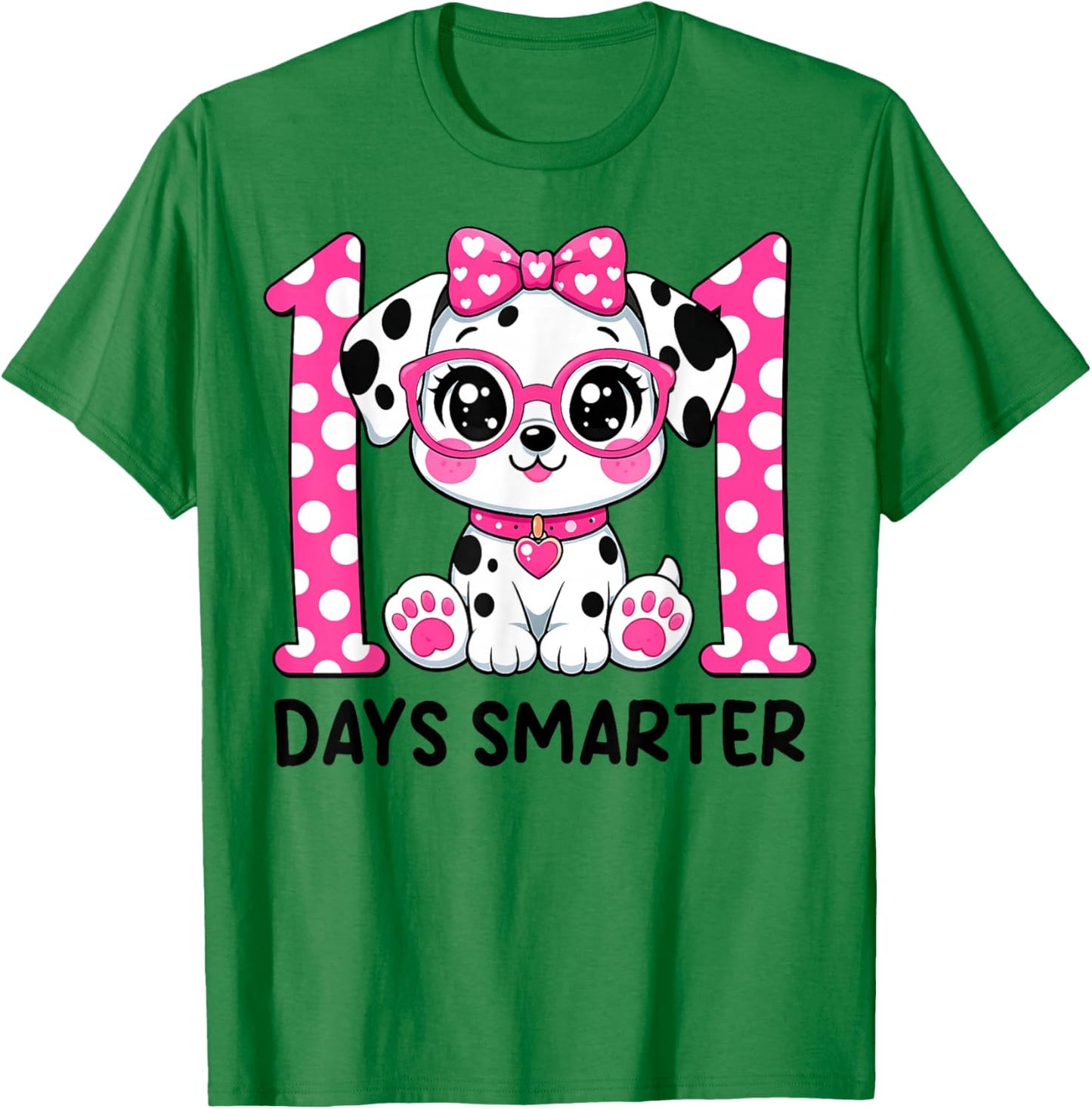100 Days Smarter Cute Dalmatian Dog 100th Day of School Kids T-Shirt - T-Shirt | Irish Green