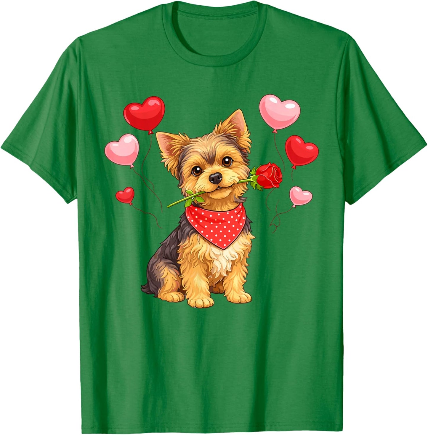 Yorkshire Terrier Valentine's Day Dog Holding Flowers Love T-Shirt - T-Shirt | Irish Green